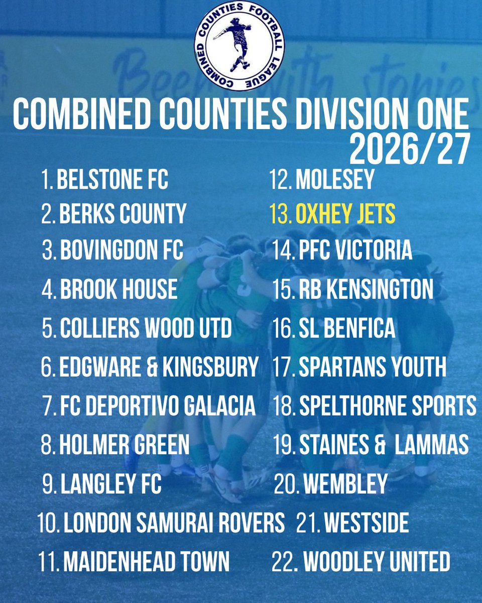 oxheyjetsfc's tweet photo. League Confirmation

Our league for the 2026/27 campaign has been confirmed as we stay in the @ComCoFL Division One. 

Lots of new faces that we love to welcome to the league. What game are you most excited for? ⬇️ https://t.co/smY320SFkI
