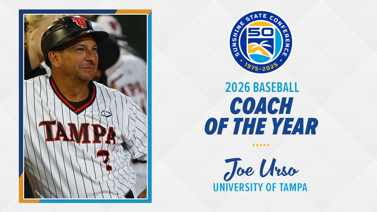 D2SSC's tweet photo. 2026 SSC Baseball Coach of the Year!

Joe Urso, University of Tampa

🌴🌊☀⚾ https://t.co/b02N35Lv0V