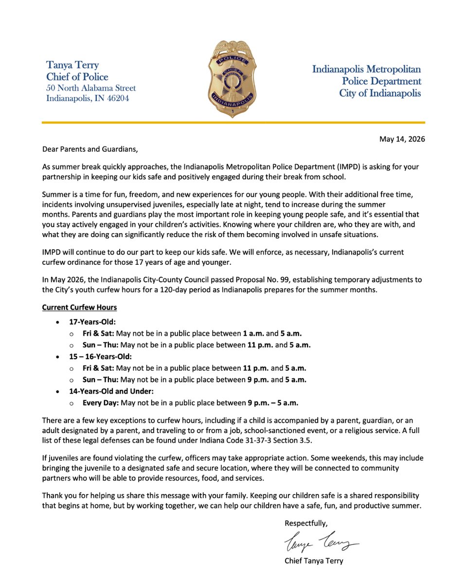 TindleyCATAS's tweet photo. 📣 Summer Safety Update
We’re sharing resources from IMPD, including a message for students and a letter for families on curfew guidelines and staying safe this summer.
📄 Read more: https://t.co/MJvp1Oiz6H 
#TindleyProud #StudentSafety https://t.co/ANPT5zIKsg
