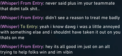 _ZangetsuVAL's tweet photo. I got into a game on pearl and this reyna was being super positive but for some odd reason i chose to be hateful and be a dickhead to him after the game. I deeply regretted it and apologized to him and im glad he forgave me but I will do better to not be hateful anymore. https://t.co/MdA0r2Lns1