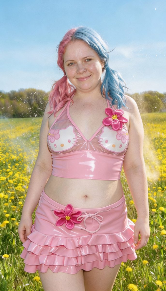 Lizzy1262629's tweet photo. Sunny field vibes in my sheer blue PVC Hello Kitty outfit 🌼💙 Pink & blue pigtails, water droplets, and pure glossy fun! Who else loves this look? 😘"
Keywords / Hashtags:
#HelloKitty #PVCOutfit #SheerBlue #GlossyPVC #FlowerField #PinkAndBlueHair #Pigtails #TransparentFashion https://t.co/CrypN2GAJV