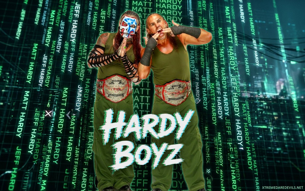XDFanSite's tweet photo. I made a Hardy Boyz "glitch" matrix desktop wallpaper because I'm not about to waste a texture I worked hard on. 🤣 Glitch font-style also by me.

Download HD version: https://t.co/SjECYBSG6u https://t.co/gZUhoWAMOb