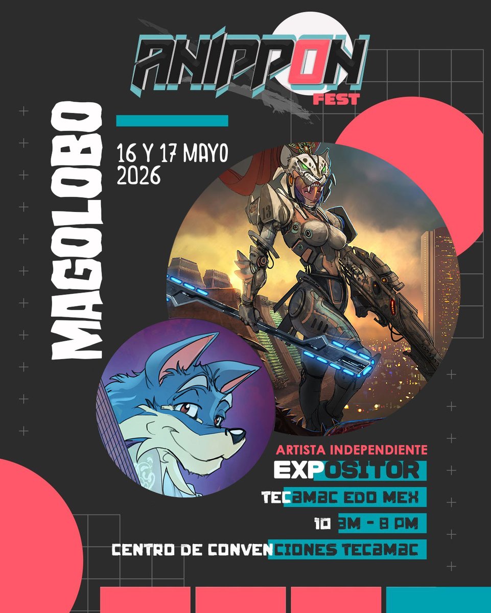 Magolobo's tweet photo. Para éste fin de semana estaré en la AnipponFest en Tecamac, Edo. De Mexico éste 16 y 17 de mayo. ¡Los veo pronto!

Official web:
https://t.co/ISoPPGjpqj
#tecamac #anipponfest #Magolobo https://t.co/bqtHgjCLK1