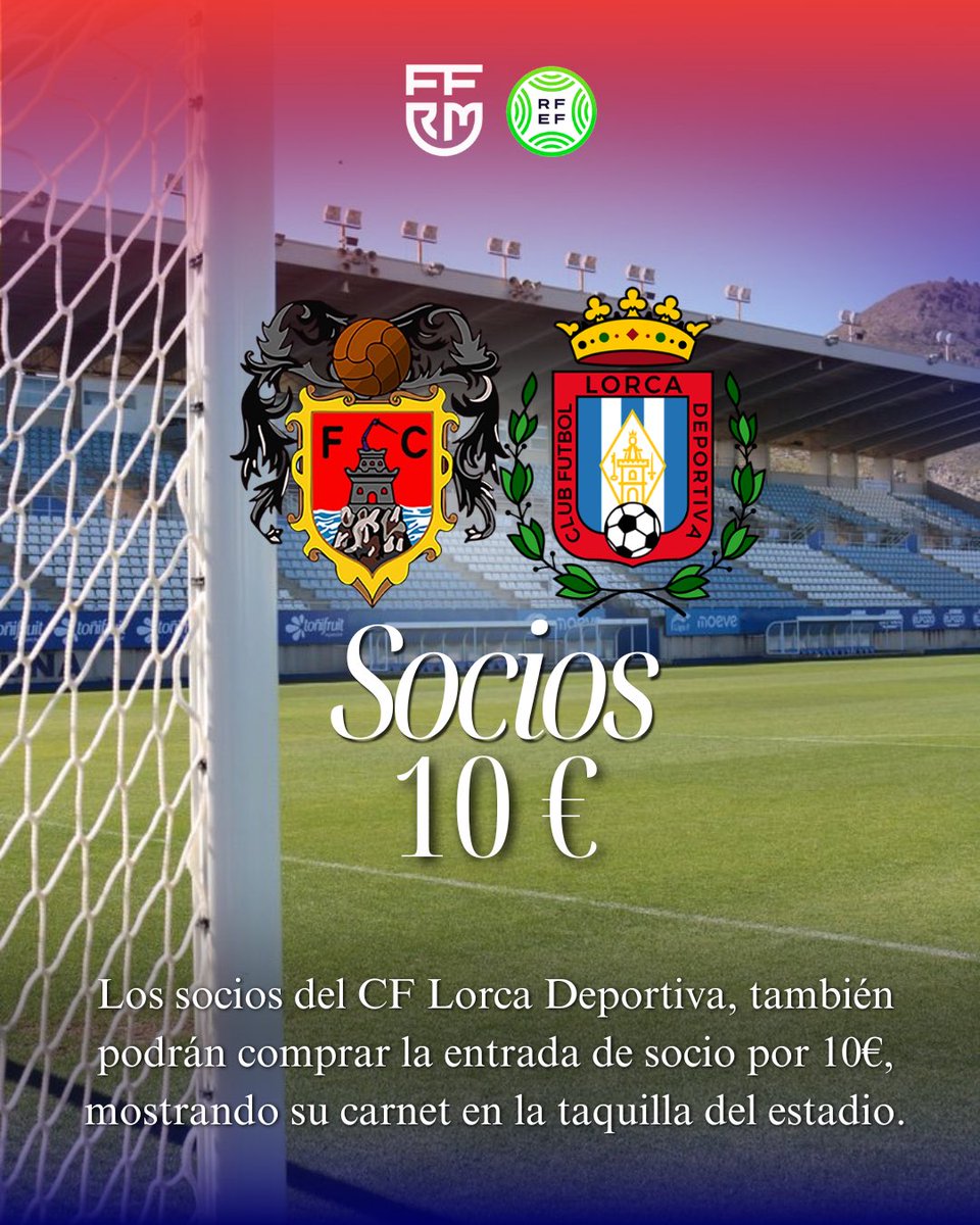 MazarronFC's tweet photo. 🎟️| En agradecimiento con el @lorcadeportiva y su disposición para la organización del partido, los socios abonados del club también podrán adquirir la entrada de socio a 10€ 🤝

Os esperamos a todos 🙌🏟️

#WeAreMazarron #VamosMazarron #MazarronFCLorcaDeportiva ❤️⚔️💙 https://t.co/ogpXSDuZ7H