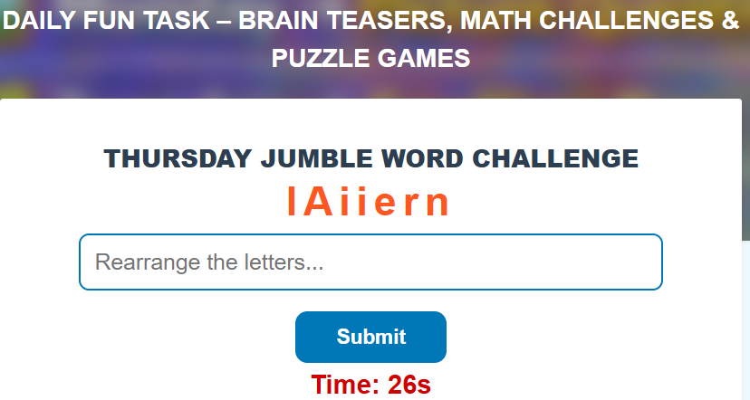 Skillobox's tweet photo. 🔤 Thursday – Jumble Word Challenge
Letters mixed. Mind focused 🧠
Unscramble the word and win the day!
👉 Play here: https://t.co/i2xUCExA2b
#WordJumble #VocabularyFun #DailyChallenge #Skillobox #DailyFunTask https://t.co/7F7pJ4BskH