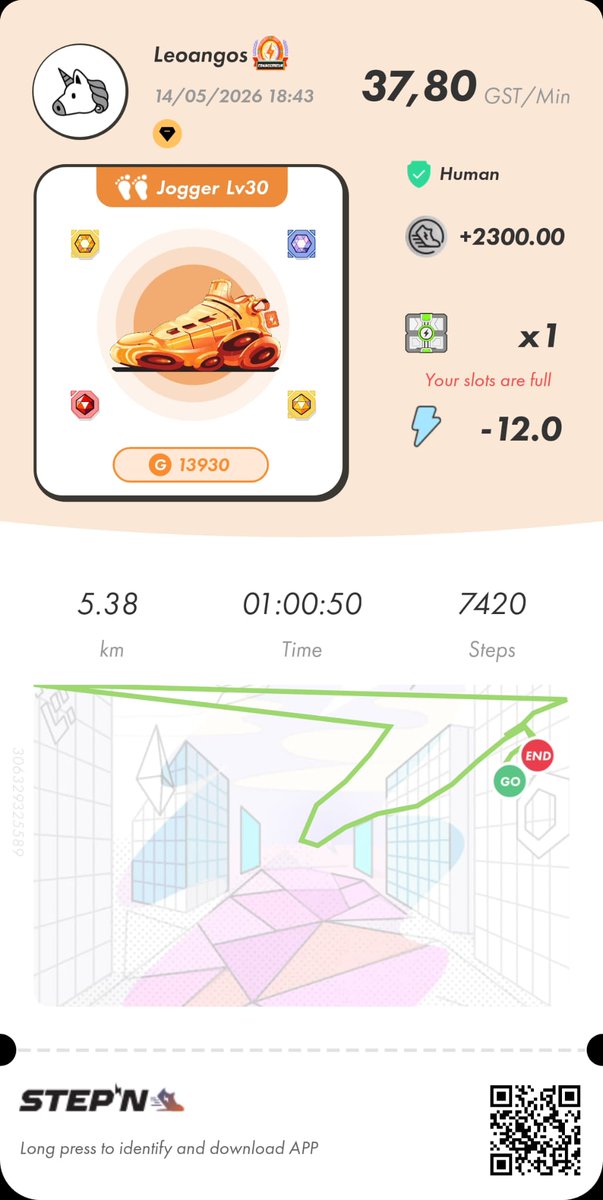 Stepngostories's tweet photo. 📊 Thursday Recap – #STEPN
👟 Runs: 2 – Energy: 23.6⚡
💰 $GST earned: 4600.00 @ $0.0017 ≈ $7.82
📅 Daily earnings: $7.82
📆 Earnings this month: $56.53
📆 Earnings this year: $457.83
Activation Code: 41609007
“What we achieve inwardly will change outer reality.” — Plutarch ✨
#STEPN #MoveToEarn #RunningCommunity #HealthIsWealth