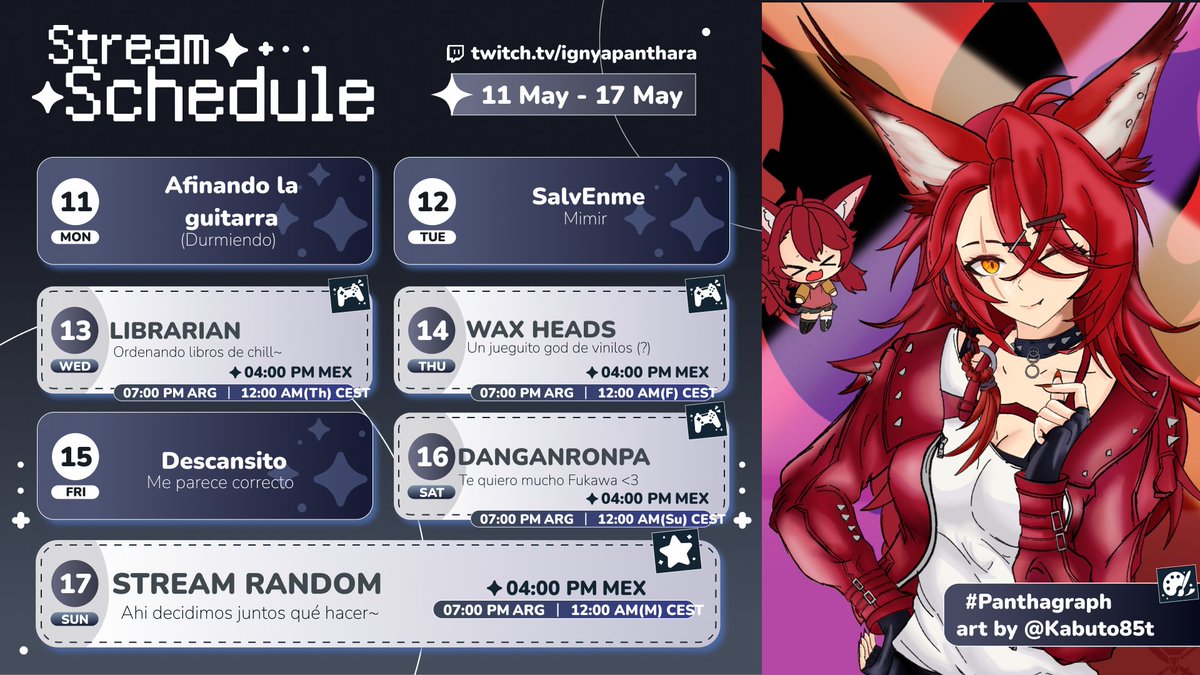 IgnyaPanthara's tweet photo. 🌹Horario semanal🌹
WAAA al fin volvemos a los horarios después del extensible y las vacaciones 👀
Esta semana hay jueguito nuevo y seguimos el danganronpa~ 🧡
El domingo veremos qué hacer juntos sisisi
General: #IgOnAir
Arte: #Panthagraph
Memes: #Panthaha https://t.co/f5FCCJWWC8