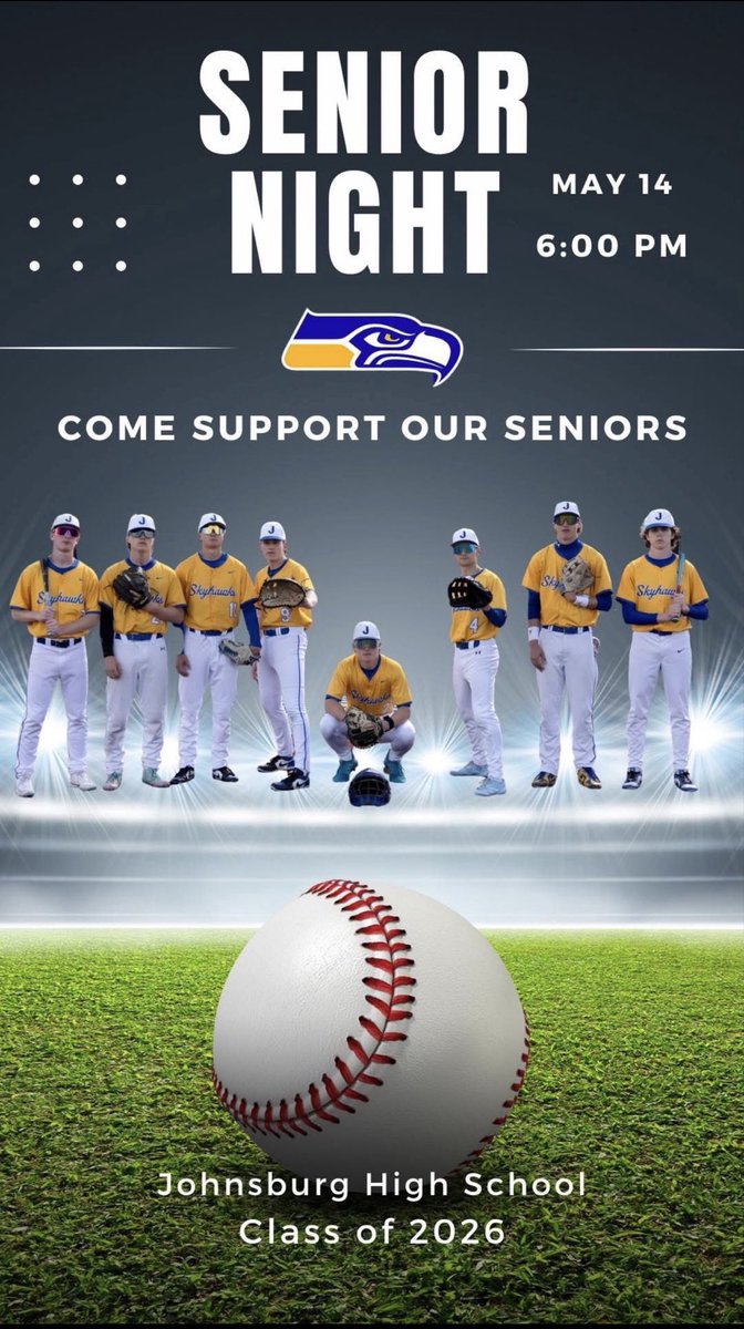 JBurgBaseball's tweet photo. Thursday Night Baseball
Skyhawks 
vs 
Lake Forest
6:30pm First Pitch
At Home 
On the turf

Senior Night!

Help celebrate the Seniors

The winningest group of JHS baseball players in 47 years of the school

The 1,780th fan gets an autographed baseball from the senior parents moms! https://t.co/kmzqF1db8G