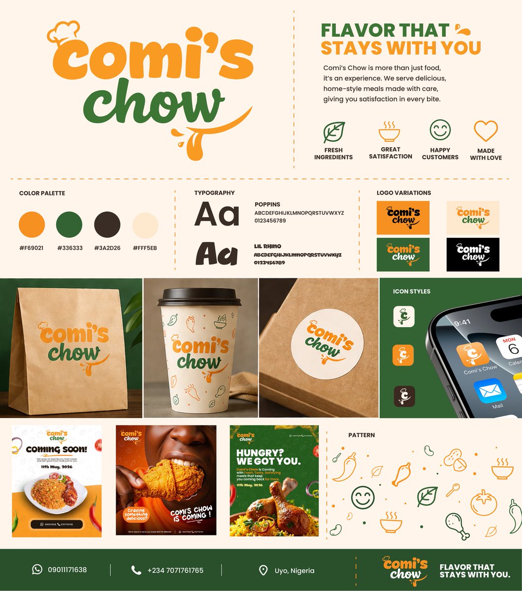 henchimo's tweet photo. Worked on the short brand identity for Comi’s Chow.
A food brand deserves visuals that look as good as the meals taste 😋
From the logo to the flyers and menu design, here’s the journey for Comi’s Chow.

A thread 👇

🧵1/6 - Visual Identity / Main Flyers https://t.co/lqUwLm1cMj