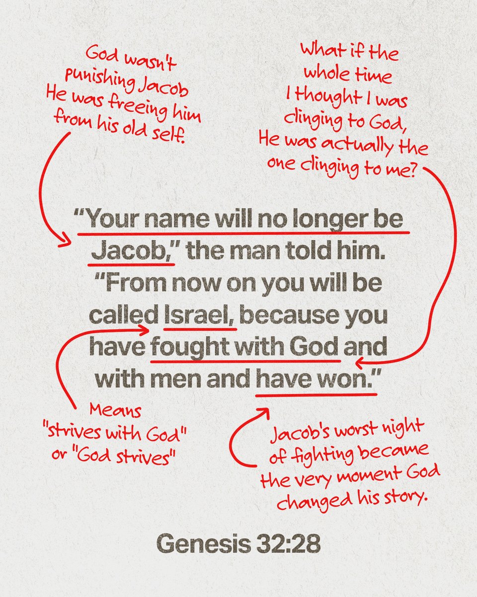 YouVersion's tweet photo. What if the struggle you're in right now is God rewriting your story? Jacob's worst night of fighting became the moment God rewrote his whole story. 

Comment REWRITE to save Genesis 32:28 in the Bible App and make your own note on this verse today! https://t.co/q9DiX2KBtk