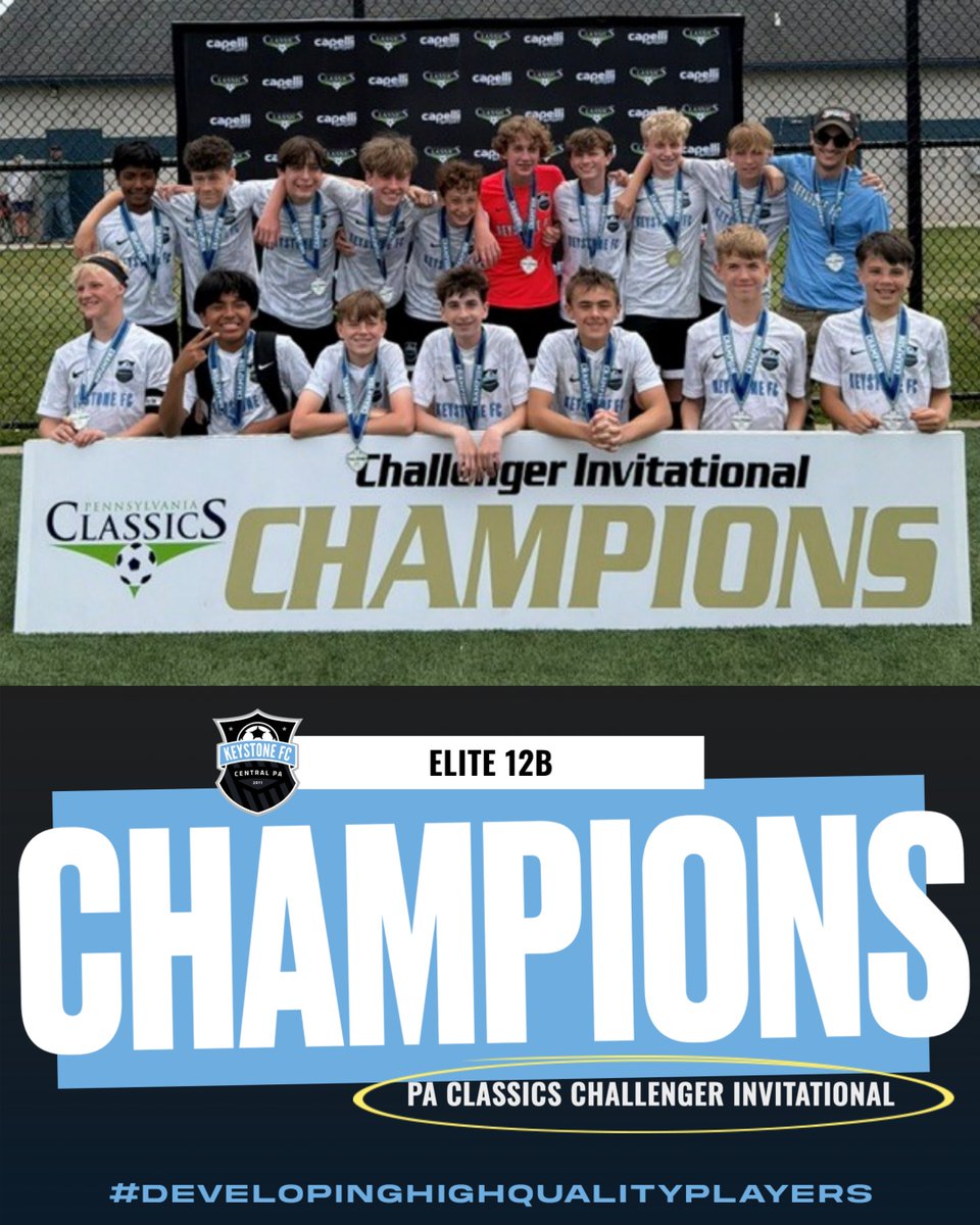 keystone_fc's tweet photo. Champions! 🥇 Big shoutout to the Elite 12B team on their win at the PA Classics Challenger Invitational. The hard work paid off!🔥 #DevelopingHighQualityPlayers https://t.co/imtQqXURiD