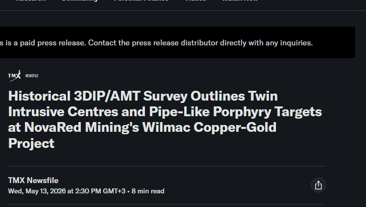 MdRakid19's tweet photo. I kept revisiting the NovaRed Mining Inc CSE: $NRED  geological data because every update seems to strengthen the overall exploration framework 📊

- 39726 acres in BC = major exploration scale near existing copper infrastructure
- underground conductive structures mapped to 1500m = advanced targeting beneath historical exploration depth
- 43 analyzed soil samples = larger geological dataset supporting mineralization consistency
- pipe-like porphyry targets beneath Wilmac = structures commonly associated with world-class copper systems
- project positioned near Copper Mountain Mine = proven regional copper geology

Those numbers matter because advanced geophysics combined with surface mineralization can dramatically improve drill targeting before major exploration programs even begin. 

I’m seeing more traders talk about upside paths above 4 CAD after the recent updates 🔥

https://t.co/8RamE19V9i 

DYOR. Risk is yours, but so is the upside.

$SOFI $CTRA $QBTS $WIT $NFLX