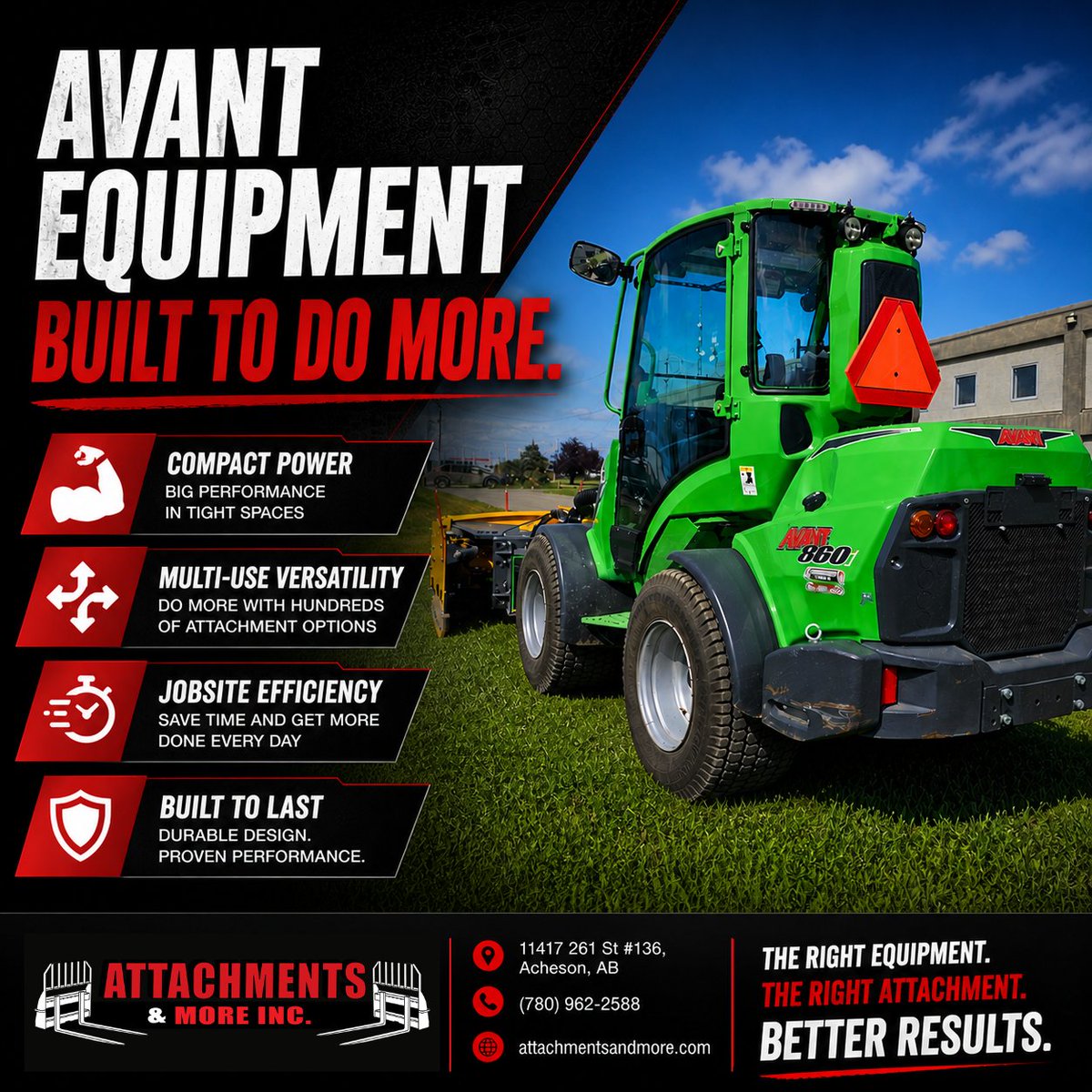 AttachmentsAB's tweet photo. We carry Avant equipment—
compact, powerful, and built for real work.

✔ Versatile
✔ Efficient
✔ Job-ready

📍 11417 261 St #136, Acheson, AB
📞 (780) 962-2588
🌐 https://t.co/1zhZg3SDug

#Avant #HeavyEquipment #Construction #Alberta https://t.co/xyf6Z2K95i