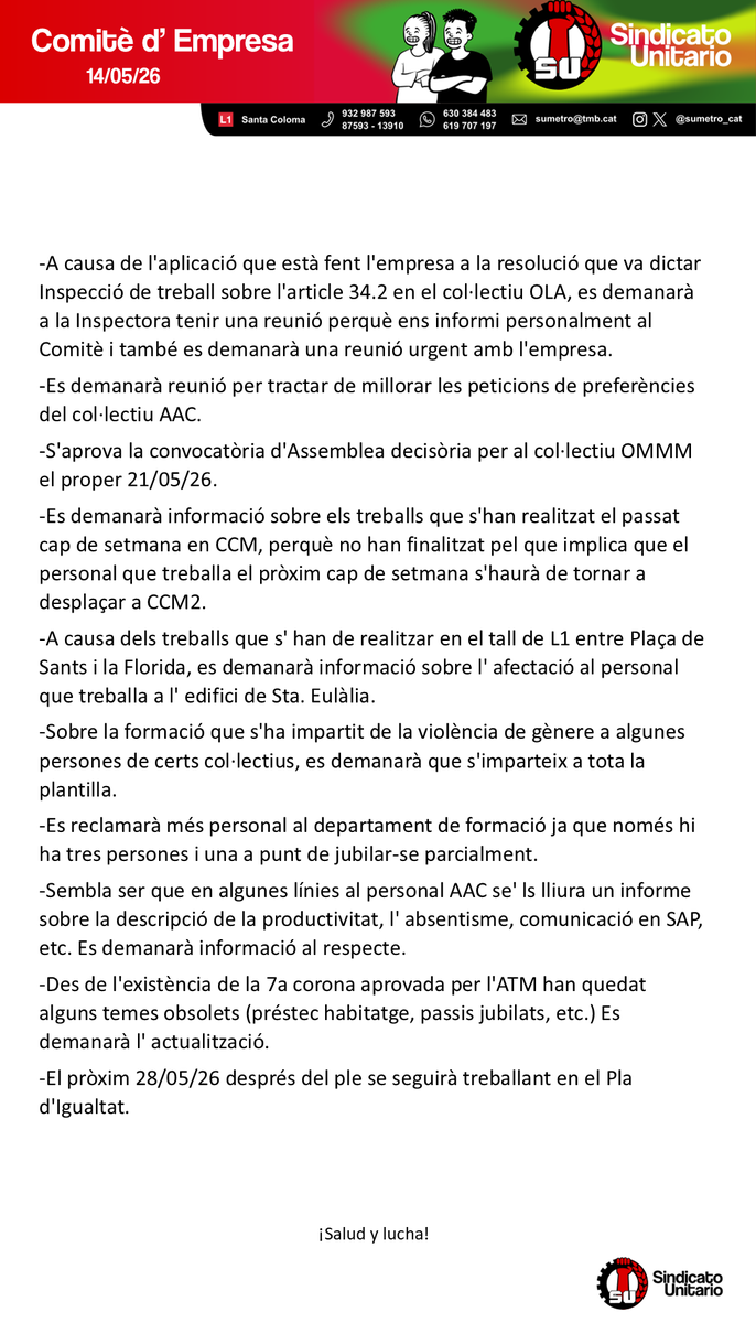 sumetro_cat's tweet photo. Publicamos el resumen del Comité de hoy.
Publiquem el resum del Comitè d'avui. https://t.co/noKmyOS7pd
