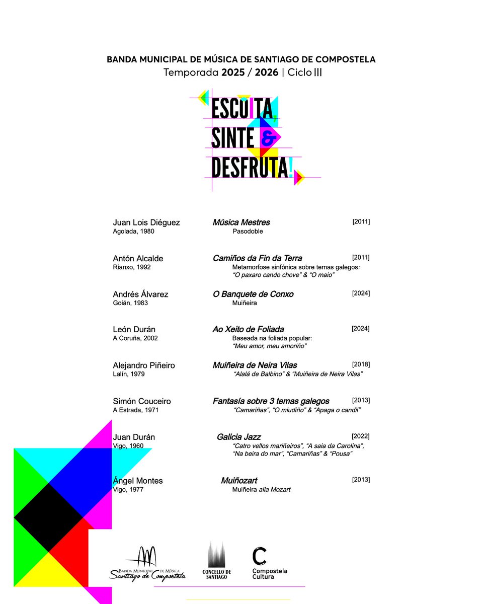 BMSCompostela's tweet photo. Por aquí vos deixamos o programa do 𝘾𝙤𝙣𝙘𝙚𝙧𝙩𝙤 𝙙𝙖𝙨 𝙇𝙚𝙩𝙧𝙖𝙨 𝙂𝙖𝙡𝙚𝙜𝙖𝙨 🎶 

📍Domingo 17 – San Martiño Pinario | 🕢 12:00h

👉 Entrada libre ata completar cabida 👈
+ info 📲 𝘄𝘄𝘄.𝗰𝗼𝗺𝗽𝗼𝘀𝘁𝗲𝗹𝗮𝗰𝘂𝗹𝘁𝘂𝗿𝗮.𝗴𝗮𝗹 https://t.co/D3jCZiuTye