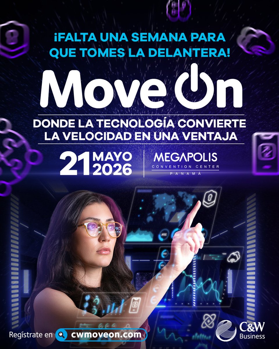 CandWBusiness's tweet photo. Faltan 7 días para #MoveOn2026. ⏳

El próximo jueves, el Megapolis Convention Center reunirá tecnología, innovación y networking en un solo lugar. 🚀

⚠️ Últimos registros gratuitos disponibles en: https://t.co/kaOMPHaxUX

#Tecnología #Innovación #Panamá #CWBusiness https://t.co/GKGoF2kytq