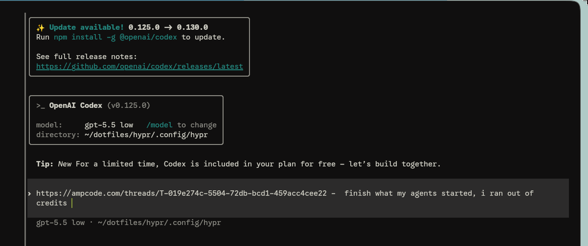 justindotdev's tweet photo. opus 4.7 and gpt 5.5 used up the daily $10 from amp like its nothing. im sorry @sqs i had to https://t.co/YSFwAcqJY9