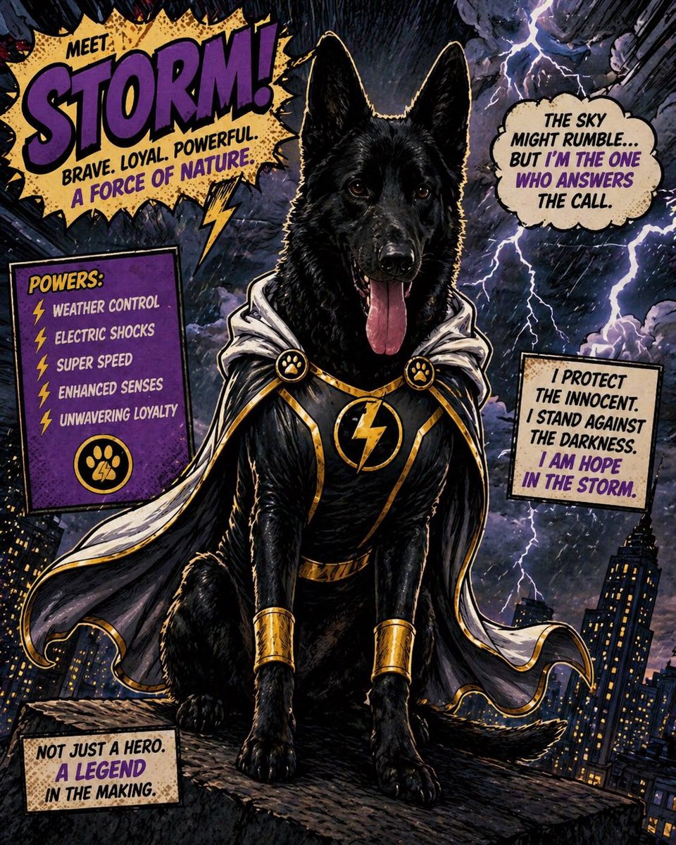 _bpsk9's tweet photo. ⚡🐾 HERO SQUAD ASSEMBLE 🐾⚡

From comic panels to real life, this is what K9 security looks like: alert, loyal, highly trained, and always ready to protect what matters most. 🛡️🐕

Not all heroes wear capes…
some have paws. 🐾💥

#bpsk9 #yyc #yycsecurity #comic #k9 https://t.co/90XrckWuW3