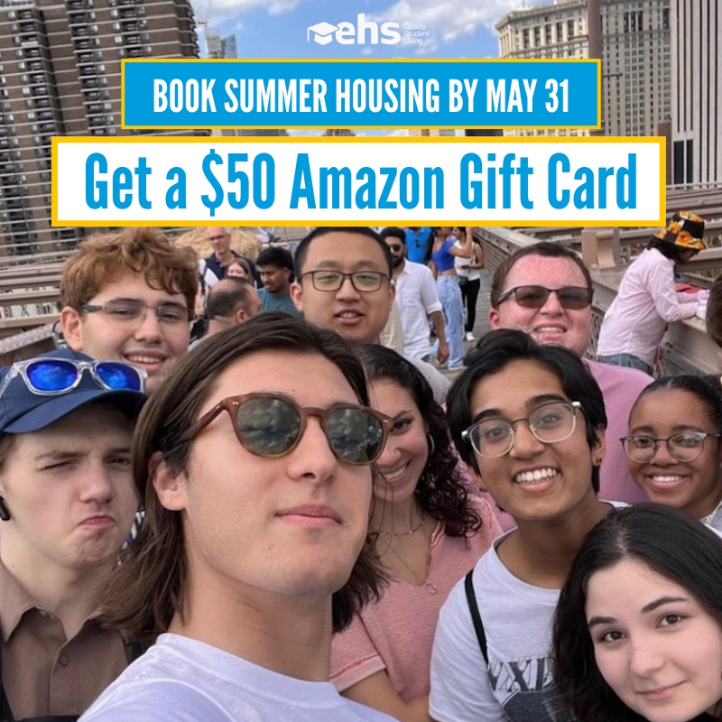 EHSNYC's tweet photo. NYC summer spots are going FAST 🗽☀️ Book by 5/31 + score a $50 Amazon gift card at check-in: https://t.co/7aMs8HixmM  

#StudentLivingEHS #nyc #summer #intern #housing https://t.co/YsjOqHo5Zz