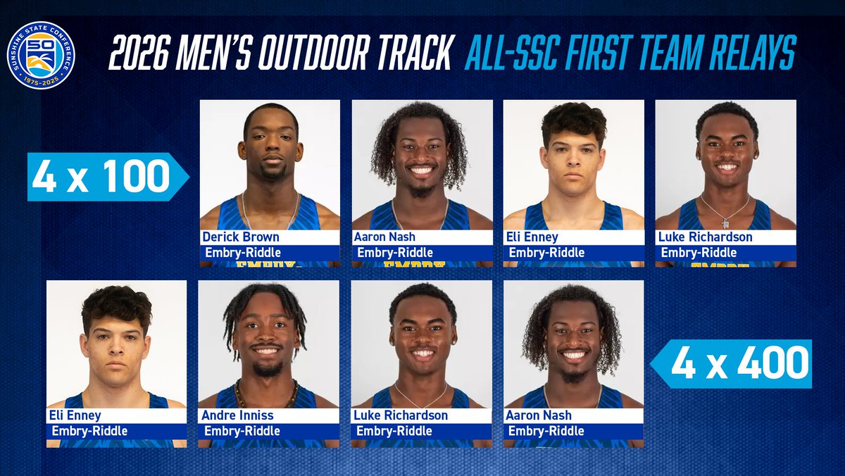 D2SSC's tweet photo. Presenting the 2026 Men's Outdoor Track All-SSC Honorees! 
🌴🌊☀👟 https://t.co/dbCqZ1rUEF