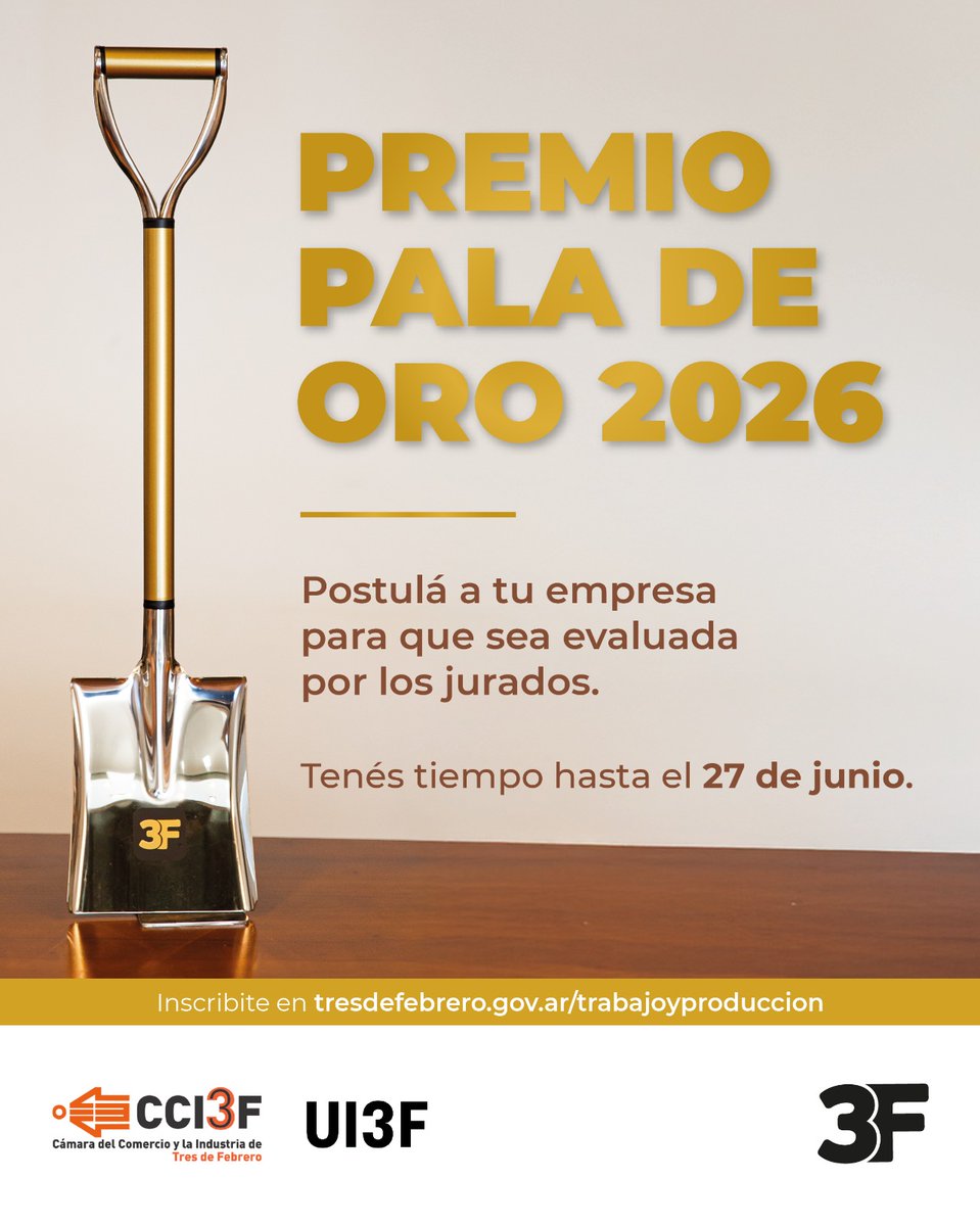 produccion3f's tweet photo. ¡PALA DE ORO 2026!

Postulá a tu empresa, o a la que admires, para que sea evaluada por los jurados. Este premio es el reflejo de una visión colectiva que valora el esfuerzo, el trabajo y la producción.

#PalaDeOro

🗓️Tenés tiempo hasta el 27 de junio.

👉https://t.co/o65a6QqVrV https://t.co/QLY8R6Z7UI