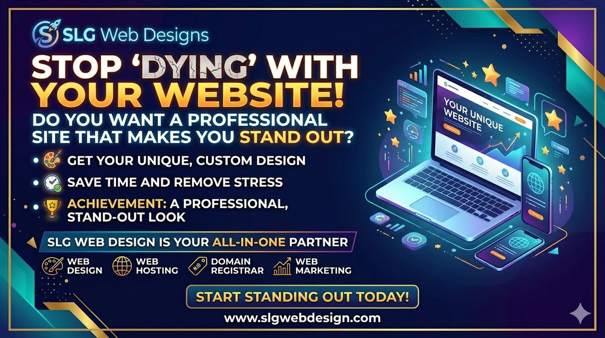 SLGWebDesign's tweet photo. Stop struggling with DIY websites. 🛑
You need a professional digital presence that stands out, not a time-consuming headache. From custom design and hosting to expert marketing, SLG Web Design handles it all under one roof. 🚀

Build your brand:
🔗 https://t.co/SLRQqrkKnZ

#SEO https://t.co/DtoNKgJbAJ