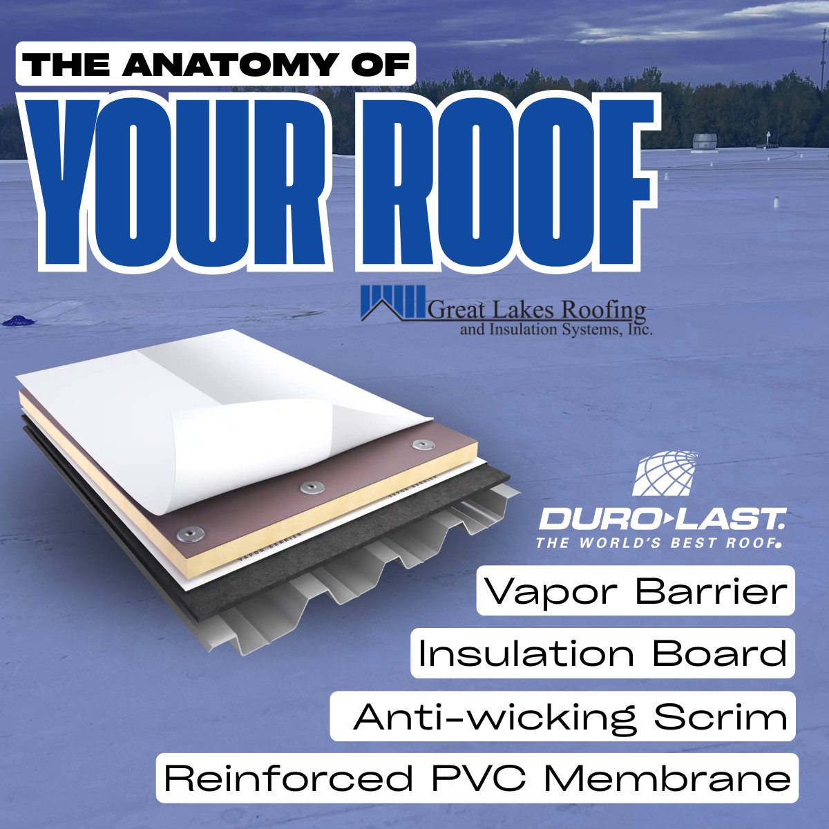 GL_Roofing's tweet photo. A Duro-Last® roof is built for long-term performance, with every layer working together to protect your building. Contact Great Lakes Roofing today to learn more or schedule your Duro-Last consultation.

Call: (906) 647-2916 
Visit: https://t.co/ZHhHc58ENR

#DuroLast #FlatRoofing https://t.co/y2fnjpcu3d