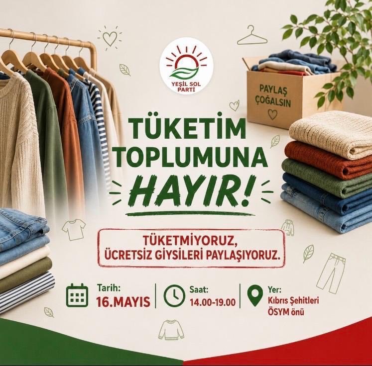 yesillersol_izm's tweet photo. İhtayacın olmayanı getir. İhtiyacın olanını al götür. 
Tüketmiyor. Paylaşıyoruz
16 Mayıs cumartesi 14.00-19.00 saatleri arasında Alsancak ÖSYM önündedeyiz https://t.co/kgCOEQe7S9