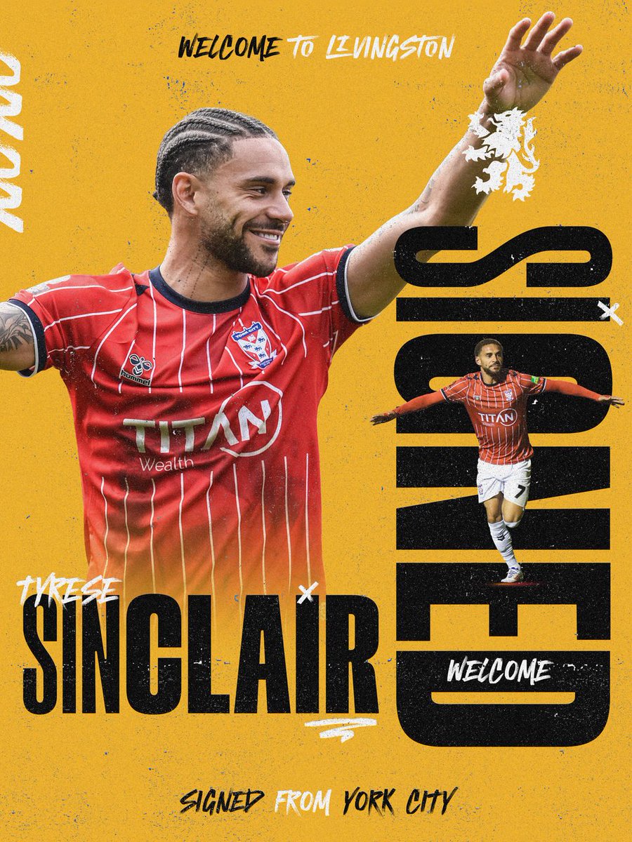 LiviFCOfficial's tweet photo. 💛 𝐒𝐢𝐧𝐜𝐥𝐚𝐢𝐫 𝐣𝐨𝐢𝐧𝐬

We're delighted to announce that winger Tyrese Sinclair has signed a pre-contract agreement which will see him join us from York City on the expiry of his current contract

Welcome to West Lothian, Tyrese!

🔗 https://t.co/PGvwg0amiw https://t.co/kTyJxhuwaK