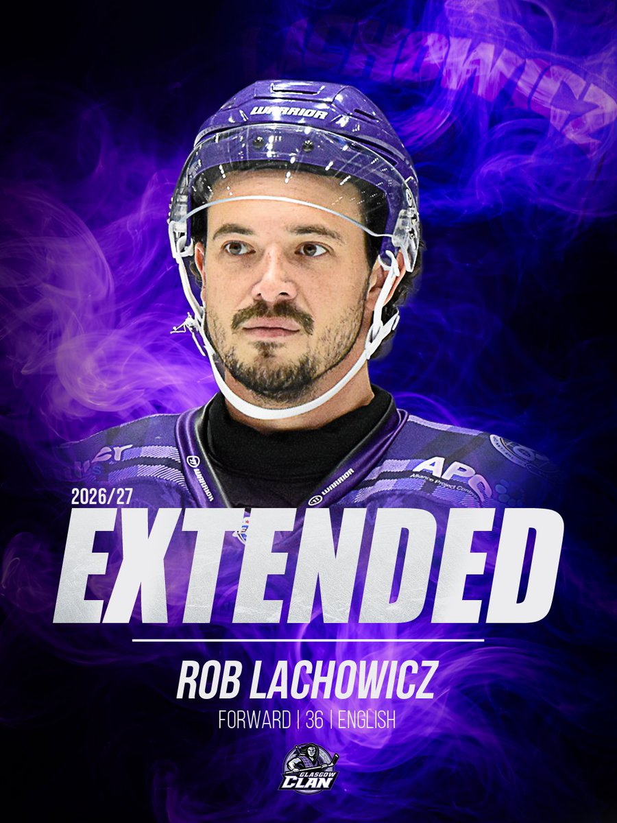 ClanIHC's tweet photo. ✍🏻 The Glasgow Clan is delighted to confirm that #7 Robert Lachowicz has extended his contract for the 2026/27 season.

A hugely respected figure within the organisation, Lacho returns for a fourth consecutive season in purple after reaching the milestone of 1000 EIHL games last year.

⚡ 195 Games for the Clan
⚡ 28 Goals & 38 Assists
⚡ 1000 EIHL Games Milestone

🔗 https://t.co/gXp45S5GI0