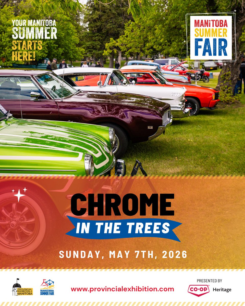 ProvincialEx's tweet photo. We are excited to host Chrome in the Trees. Hosted by Memory Lane Car Club and presented by Canadian Tire, this special event runs June 7 from 12–4 PM. Featuring special interest vehicles and motorcycles, it’s a must see for car enthusiasts of all ages. https://t.co/2rZliPFn8j