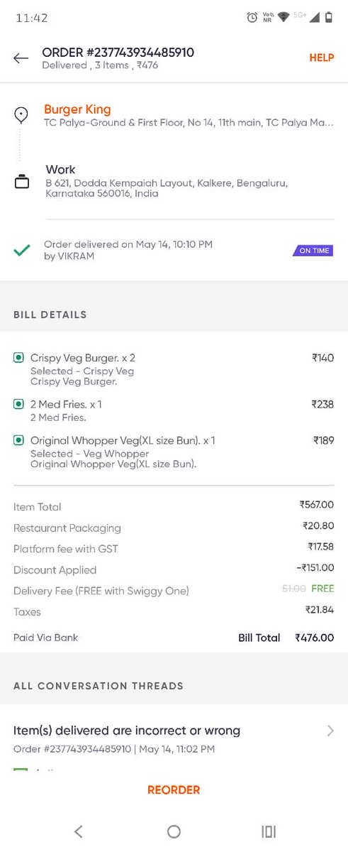 jaynalsar's tweet photo. @harshamjty @Swiggy @SwiggyCares We ordered Veg Whopper Original XL but your Team delivered a Non Veg Burger, we don't consume non-veg rather we don't even consume egg. You have defiled my religion. Ur team is not responding on Chats, I am proceeding to file FIR against Mr.Majety https://t.co/TH4K8DIfnv