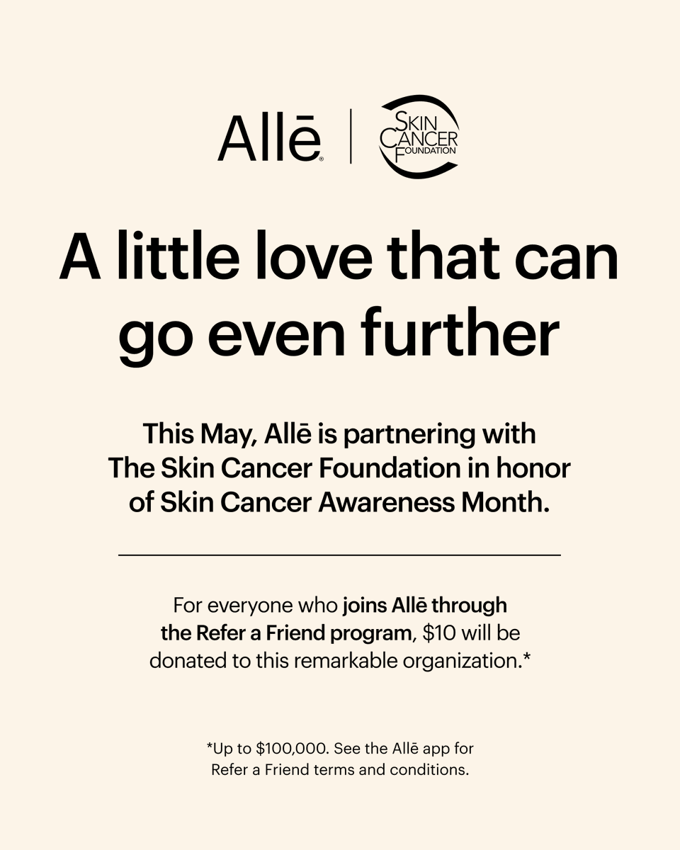diversity_healt's tweet photo. A little love that goes even further 🌸 

When you refer your friends to Allē this May, $10 will be donated to The Skin Cancer Foundation.

Download or open the Allē app to refer now! #Alle #AlwaysAlle https://t.co/rFYxmbUIVp