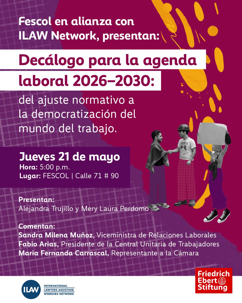 fundacionFESCOL's tweet photo. Este jueves 21 de mayo conversaremos sobre retos y perspectivas para la democratización laboral junto a @alejamtu, @merylauraperos, @sandramilemu, @fabioariascut y @MafeCarrascal

🕔 5:00 p.m.
📍 FESCOL

🔗 Inscripción: https://t.co/mTbx9TdHSO https://t.co/kwqPHS80lF