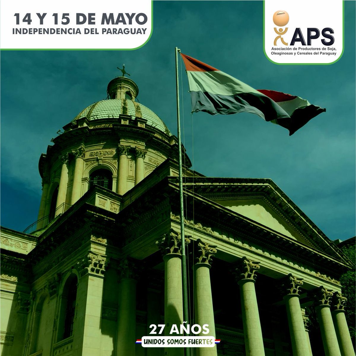 APScentral's tweet photo. 14 y 15 de mayo: ¡Feliz Día de la Independencia, Paraguay! 🎉

Hoy celebramos 214 años de libertad, valentía y amor por la patria.  
Recordamos a quienes forjaron nuestra libertad y reafirmamos nuestro compromiso con el desarrollo del Paraguay desde el sector productivo. https://t.co/to8rXwK9AH