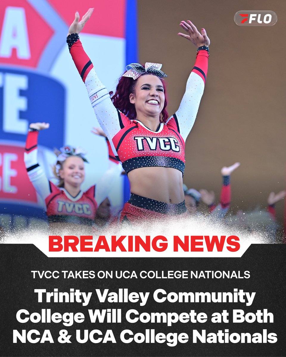 FloCheer's tweet photo. 𝗕𝗜𝗚 𝗻𝗲𝘄𝘀! 👀 Trinity Valley Community College announces they will bring a team to compete at UCA College Nationals this upcoming season!! 🏆

The announcement came on a podcast where coaches shared they will still compete at NCA College Nationals in April, but will now also offer a team to compete at UCA College Nationals to hit on all styles of cheerleading.