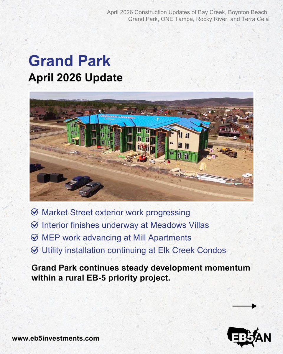 EB5AN's tweet photo. April 2026 construction updates are now available for multiple EB5AN-sponsored projects across the U.S. 

Read the latest updates:
https://t.co/Bp0DbCOQcp https://t.co/FtAARbDqWJ