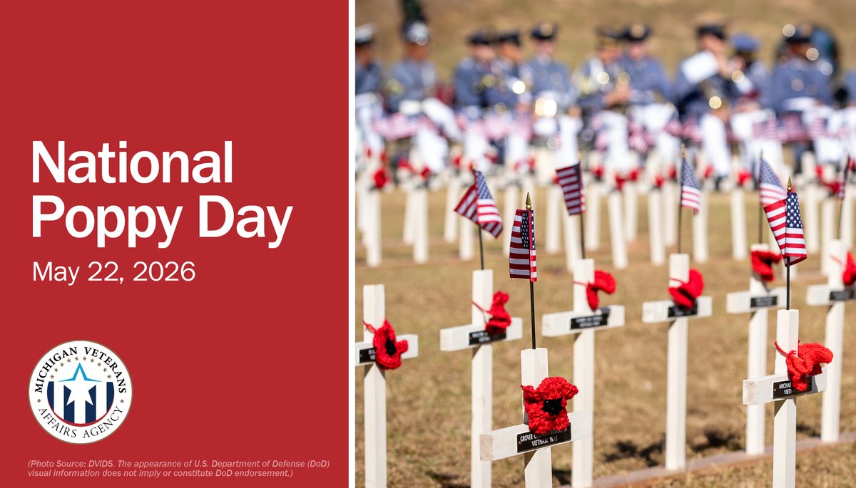 MIVeteran's tweet photo. Today is National Poppy Day.

The red poppy is a nationally recognized symbol of sacrifice worn by Americans since World War I to honor those who served and died for our country in all wars. It reminds Americans of the sacrifices made by our veterans while protecting our freedoms https://t.co/XF6NPjQ7mn
