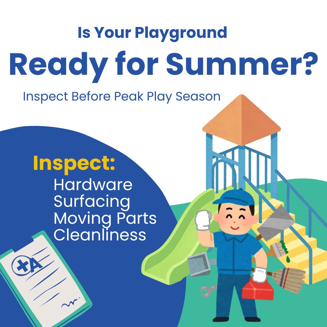 discountplay's tweet photo. 🌞Is your playground ready for summer?

Before peak play season starts, check for:
✔️Loose hardware
✔️Worn surfacing
✔️ Damaged components
✔️  Debris buildup

A quick inspection now can help keep play spaces safer all season long.

#PlaygroundSafety #PlaygroundMaintenance https://t.co/Nt0apgrRYA