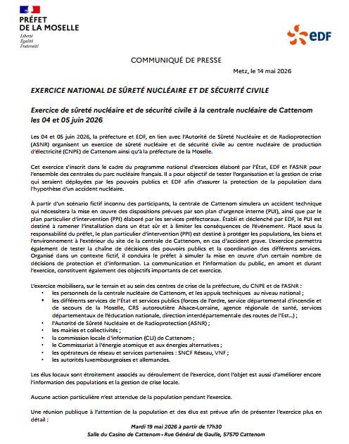Image de Préfet de la Moselle - #Information 📢 | Exercice national de sûreté nucléaire et de sécurité civile à Cattenom

Une réunio