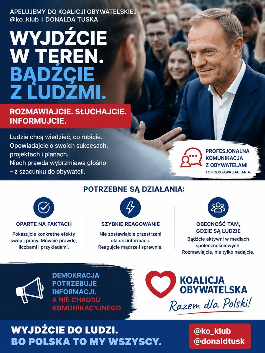 MB06902598's tweet photo. Zwracamy się z apelem do KO i całego rządu @donaldtusk @adamSzlapka o szeroką komunikację z obywatelami 📢📢📢📢
WYJDŹCIE DO LUDZI 
BO POLSKA 🇵🇱 TO MY 🇵🇱🇵🇱🇵🇱📢📢 https://t.co/GvqFW0c7xV