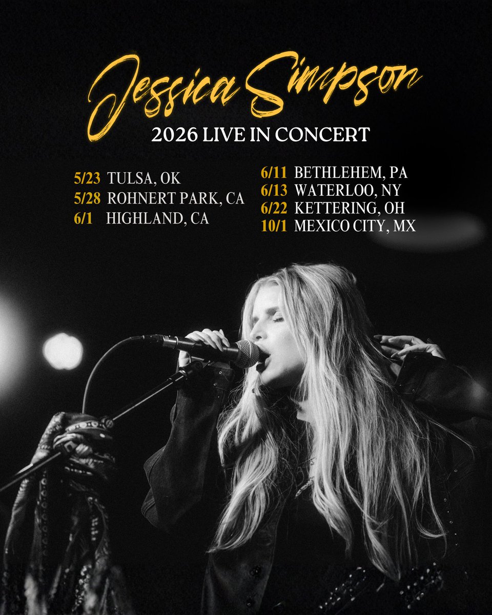 JessicaSimpson's tweet photo. For the past few months, a part of me has been quiet. There’s a certain kind of feeling that only exists in those rooms with y’all. I couldn’t be happier to be back on the road again startin’ in Tulsa @hardrocktulsa ! I’ve missed all of your faces! New tour dates are out now. See y’all soon💛

https://t.co/uKVWCVC5b8