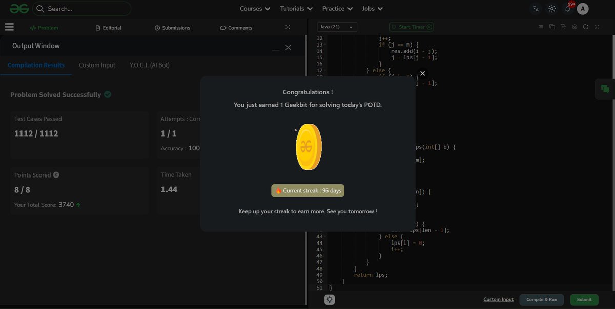 arundutta2004's tweet photo. Day 86 (Problem Statement: Search for Subarray) of the POTD challenge powered by @NPCI_NPCI conducted by @geeksforgeeks, successfully submitted.

#geekstreak60 #npci https://t.co/8y7LnzyWBz