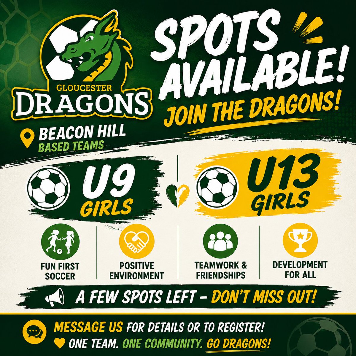 613dragons's tweet photo. 🐉The Dragons still has a few spots available on our Beacon Hill teams!

⚽ U9 &amp; U13 girls are looking for players.

—

🐉 Les Dragons a encore quelques places disponibles dans nos équipes basées à Beacon Hill!

⚽Filles U9 et U13 recherchent encore des joueurs/joueuses. https://t.co/z3isCYWwqL