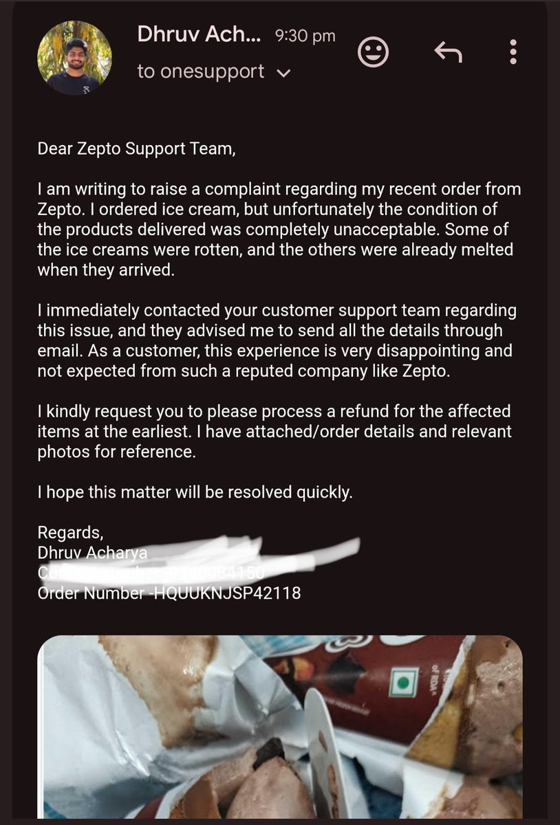mdsdhruv41's tweet photo. Thankyou @ZeptoNow ,@zeptocares for giving me valid reason to not to use your Service again.
What a customer service you have.
#poorservice https://t.co/lf0I0mxJFj