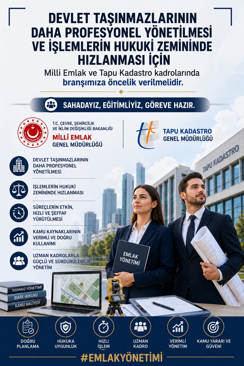 Abuzer__1267's tweet photo. @emlakyonetimi_ @csbgovtr @tkgmgovtr @osibay61 @burakdemiralptr @tanerduzgoren Devlet taşınmazlarının daha profesyonel yönetilmesi ve işlemlerin hukuki zemininde hızlanması için @csbgovtr Milli Emlak ve @tkgmgovtr kadrolarında branşımıza öncelik verilmelidir. Sahadayız, eğitimliyiz, göreve hazır.
#emlakyönetimi
@osibay61
@burakdemiralptr
@tanerduzgoren https://t.co/LvyEMUJpe3