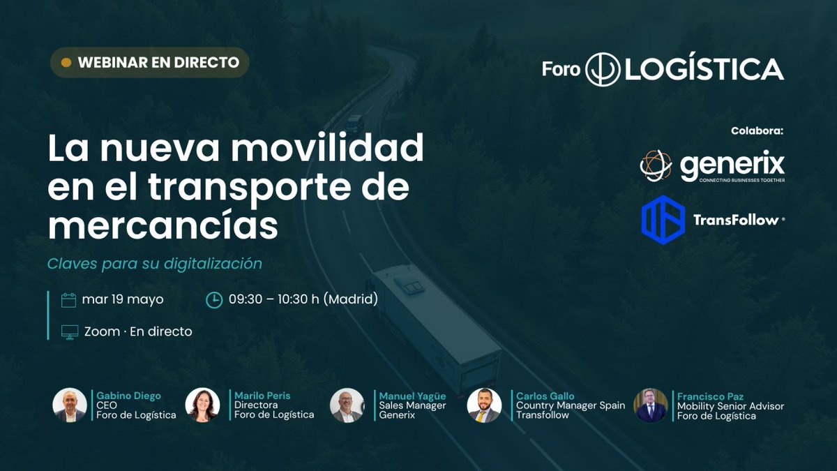 BCL_Logistic's tweet photo. 📅 SAVE THE DATE | La nueva movilidad en el transporte de mercancías - Claves para su Digitalización🚛💻
Webinar de @forodelogistica , Generix y TransFollow con la colaboración de BCL y @astic1960 

🗓️ 19 mayo 🕘 09:30h 📍 Zoom

https://t.co/a1YbW1Izjr https://t.co/feGQxIqPCM