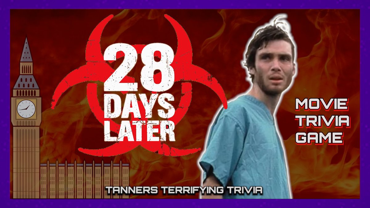 TannersTrivia's tweet photo. NOW PLAYING!!! 
28 DAYS LATER (2002) on Tanners Terrifying Trivia YouTube channel.  
If you have fun playing, consider subscribing, liking, and sharing. Thank you.   
#28DaysLater #DannyBoyle #28WeeksLater #28YearsLater
Link to video: https://t.co/JIMJMA5ldU https://t.co/ZT2gjW0hcy