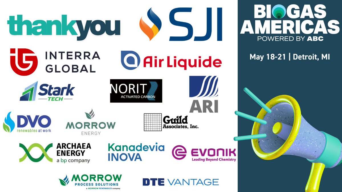 ambiogascouncil's tweet photo. #BIOGASAMERICAS is next week! Thanks to our sponsors: @OneSJI @airliquidegroup @InterraGlobal, @GoStarkTech, NORIT, ARI, @DVOInc, Morrow Energy, @guildassociates, @Archaea_Energy, Kanadevia Inova, DTE Vantage, Morrow Process Solutions &amp; @EvonikN_America.
🔗https://t.co/ZeXDhTkAA7 https://t.co/J2wM31krgK