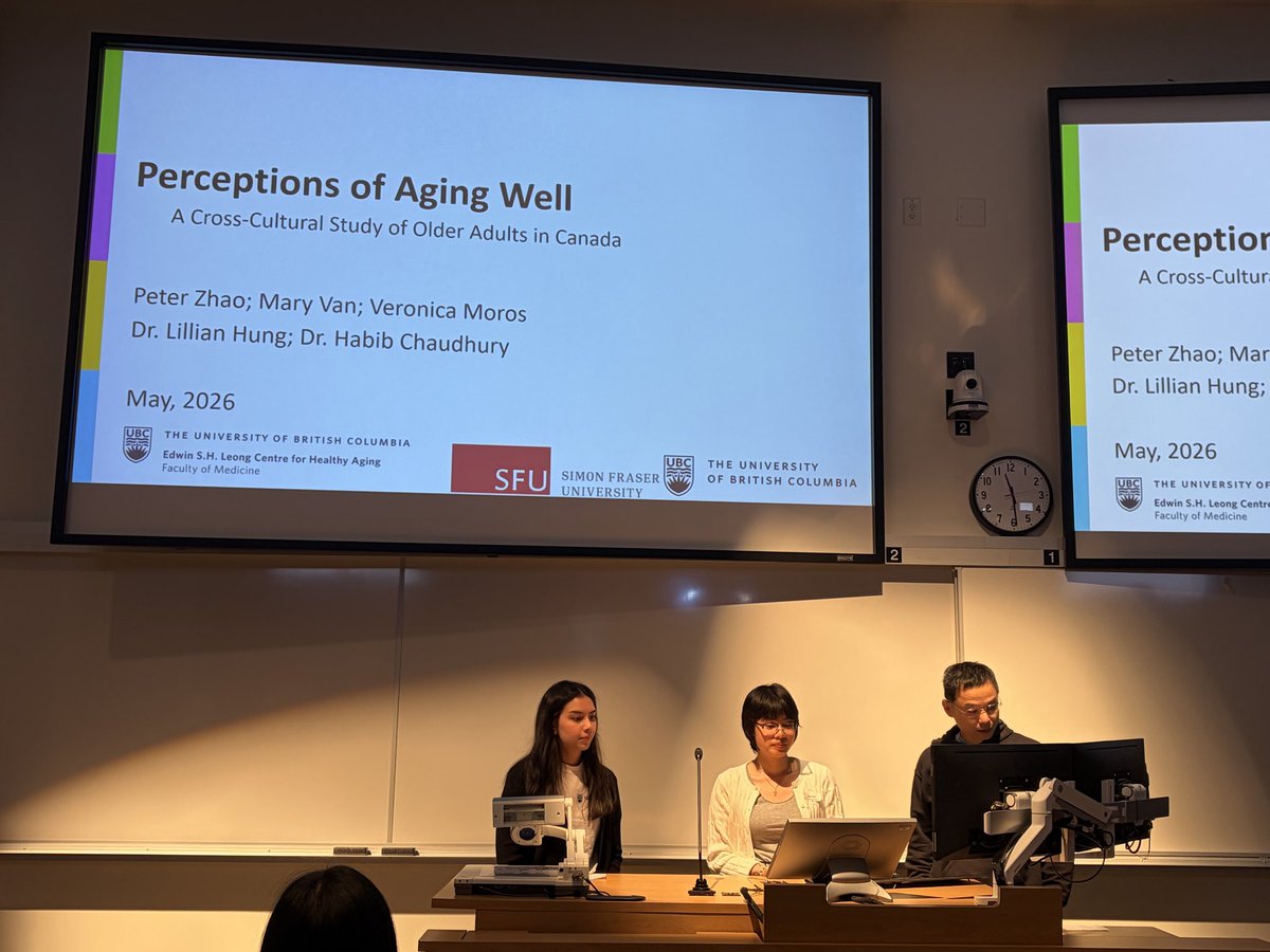 UBCIDEALab's tweet photo. Research Assistants Veronica Moros, Mary Van, and PhD student @DiligentPeter presented findings from “Perceptions of Aging Well: A Cross-Cultural Study of Older Adults in Canada” at the @UBCAging 
Research Day 2026. https://t.co/8EAakCPrY5
